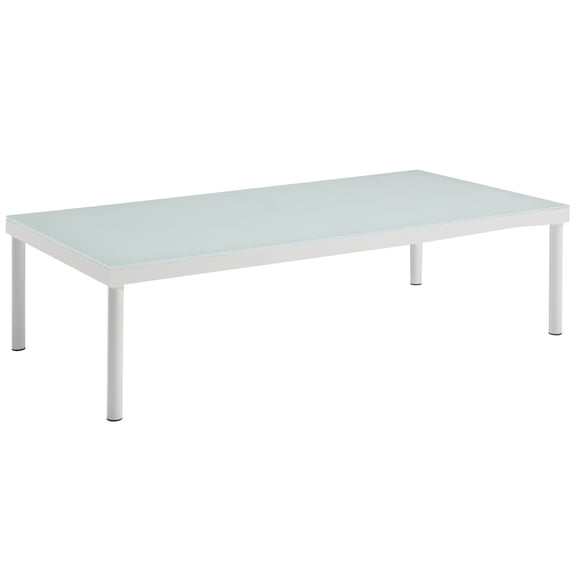 Afuera Living Modern Aluminum Glass Top Patio Coffee Table in White