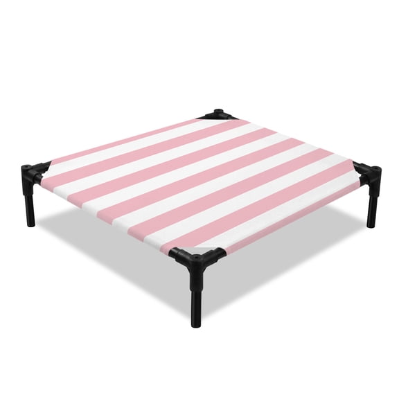 Pink and Elevated Dog Bed, White Stripes Cooling Breathable Outdoor Raised Dog Cot Bed with Metal Frame Non-Slip Feet for Small Dog 20x20in