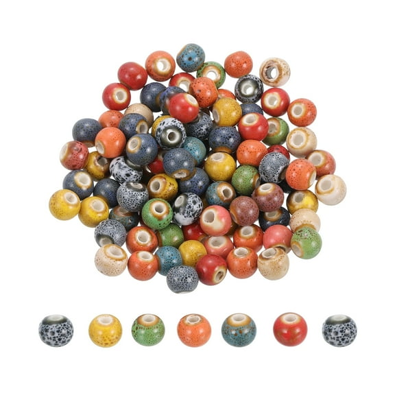 Uxcell 100 Pcs Porcelain Beads, 8 mm Round Ceramic Handmade Spacer Loose Beads for Bracelet Necklace Earring Jewelry Making DIY Crafts, Green/Yellow/Orange/Red/Blue
