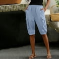 thumbnail image 4 of Stamzod Cropped Pants for Women Casual Knee Length Cargo Capri Pants Straight Leg Summer Capris with Pocket Light Blue L, 4 of 7