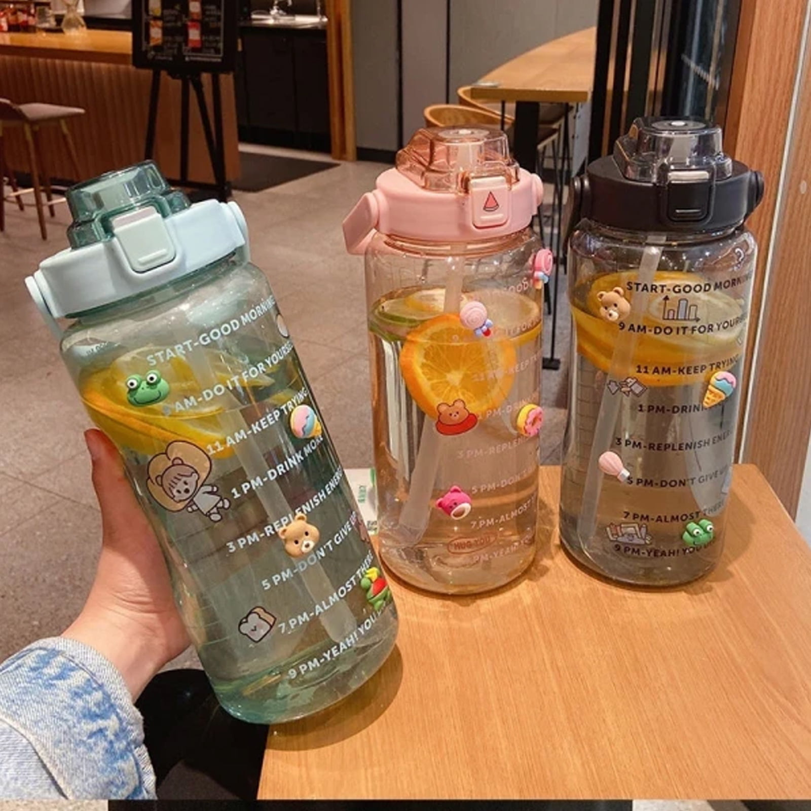 2+0.9 Liter Water Bottle with Straw Girls Large Portable Travel
