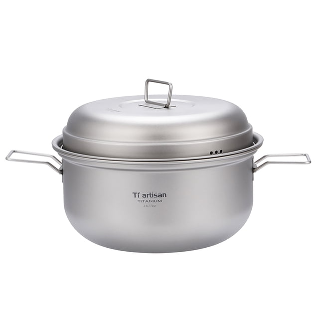 Riwcyla Titanium Steamer Stockpot Set with Lid Camping Soup Steaming Pot Pan Mess Kit