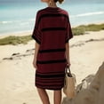 thumbnail image 5 of QUNYINEY Striped Womens Dresses Summer Short Sleeve Midi Cotton Linen Shift Dress Casual Vacation Casual V Neck Loose Fit Dresses, 5 of 7