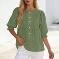 thumbnail image 6 of cocolona Summer Puff Sleeve Tops for Women Crew Neck Button Pleated Shirts Dressy Casual Loose Blouses, 6 of 6