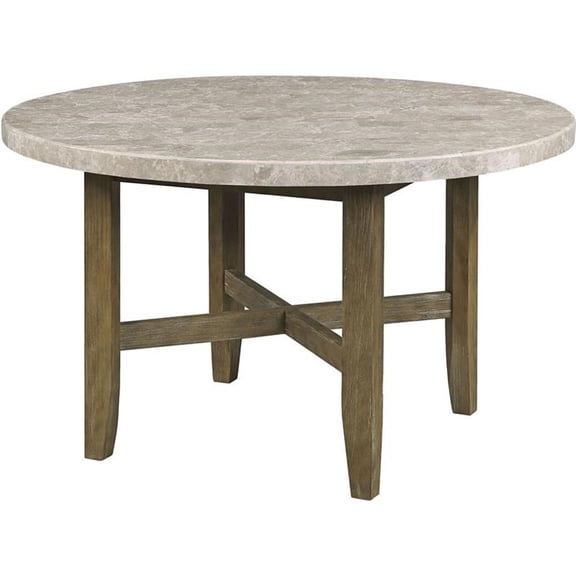 Acme Karsen Round Dining Table in Marble and Rustic Oak Indoor