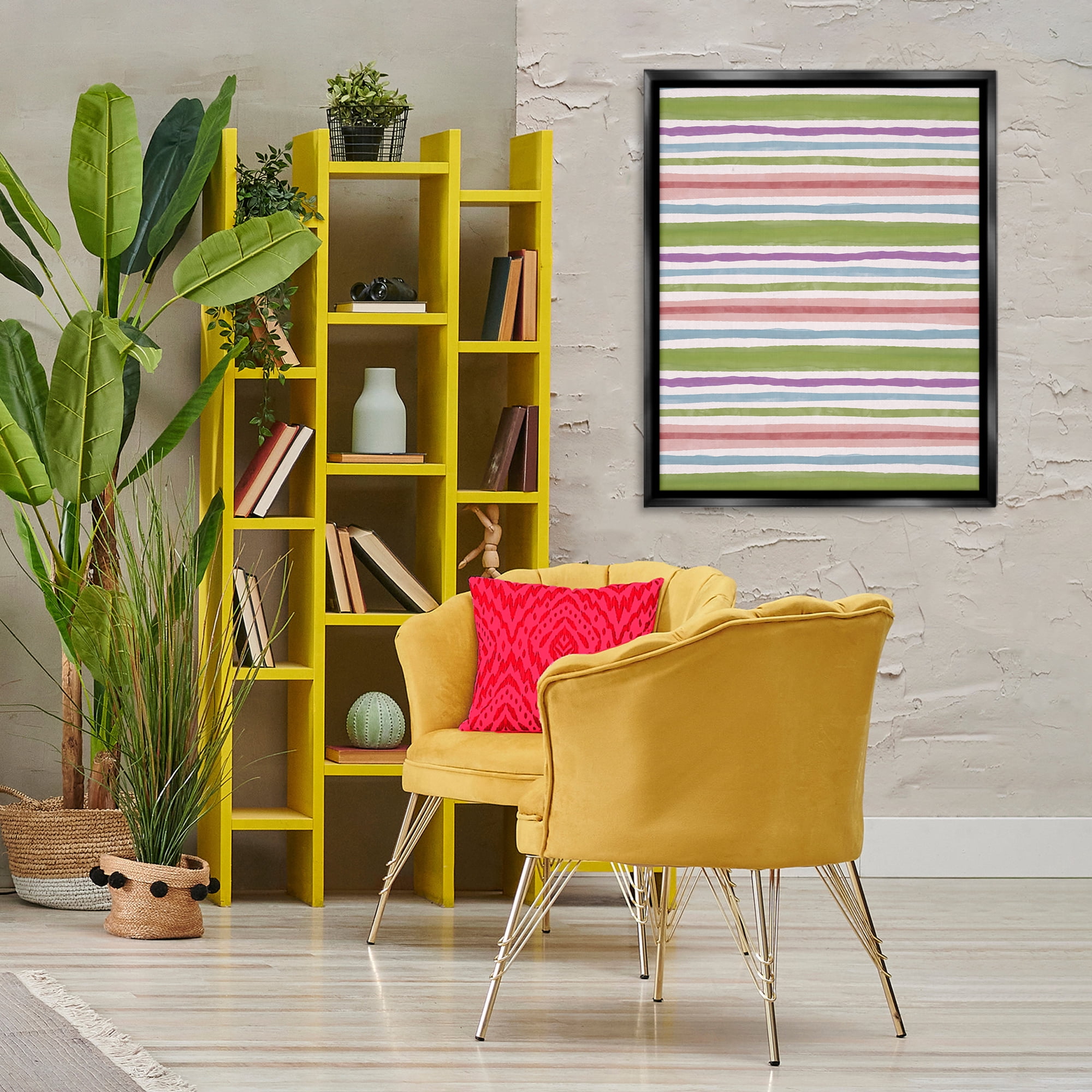 Stupell Industries Fun Stripes Pattern Abstract Painting Black Floater Framed Canvas Art Print Wall Art, 25 x 31