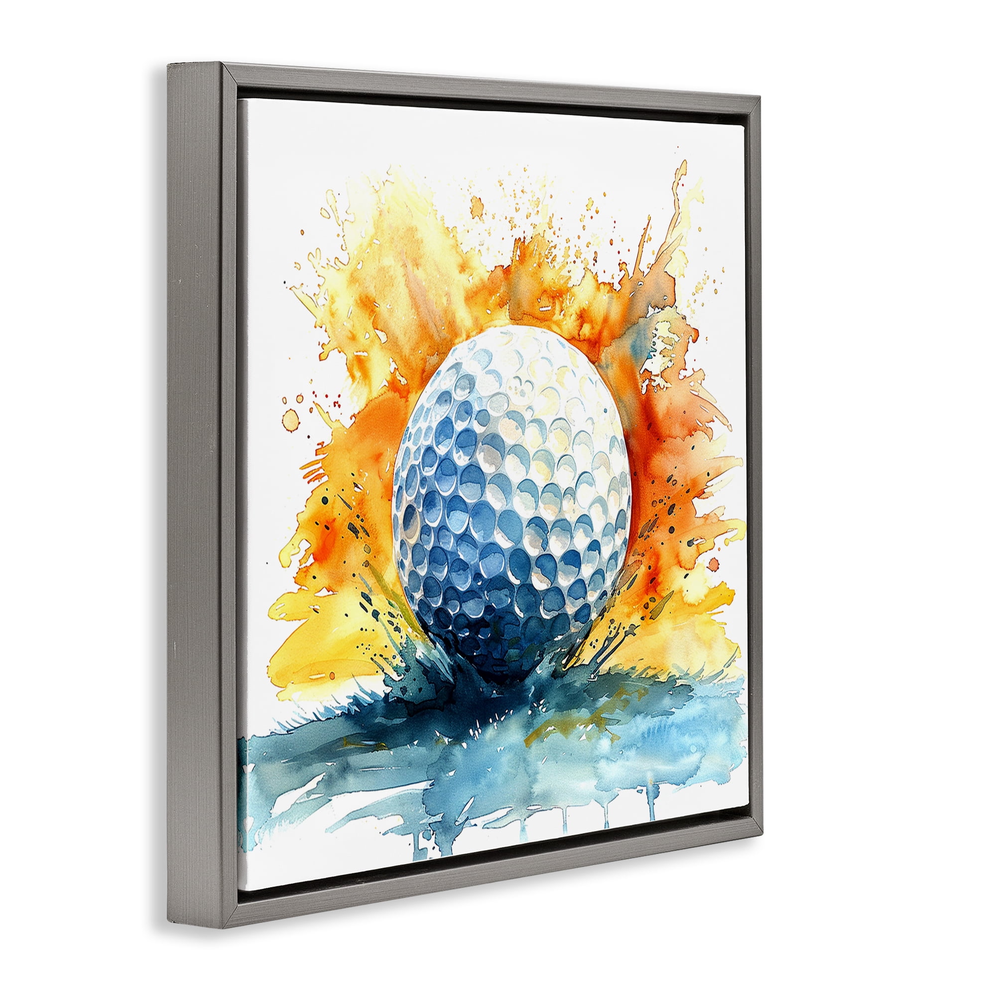 Stupell Industries Golf Splash Watercolor Burst Gray Framed Floater Canvas Wall Art, design by LSR Design Studio