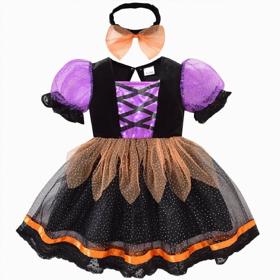 mgoYE Newborn Baby Girl Halloween Clothes Puff Sleeve Tulle Romper Dress Tutu Skirt Bodysuit Party Outfits