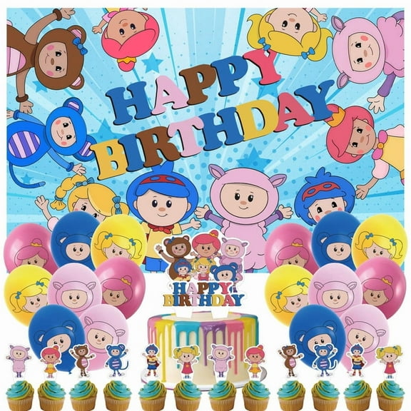 30 PCS Themed Birthday Party Decoration Set – Includes Backdrop, Cake Topper, 12 Cupcake Toppers, and 16 Balloons for Festive Occasions and Celebrations Party Supplies