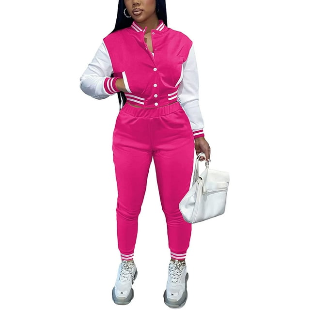 Tenue d'Entraînement 2 Pcs pour Femmes, Veste Patchwork à Boutons, Pantalon Long, Survêtement