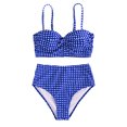 thumbnail image 4 of Women's Two Piece Swimsuit Set Plaid Print Push Up Bra with Panties Slim Fit Bikini for Beach Vacation,Blue,3XL, 4 of 5