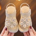 thumbnail image 2 of Losmtrace Girls Sandals Flower Girl Dress Shoes Open Toe Bow Ankle Strap Flat Sandals Wedding Party Shoes Beige 10(27), 2 of 5