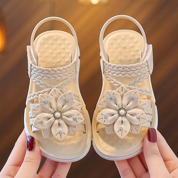 hengsof Girls' Floral Soft Sole Sandals Outdoor Non Slip Comfortable Casual Summer Beach Shoes Cute Toddler Princess Flat Shoes