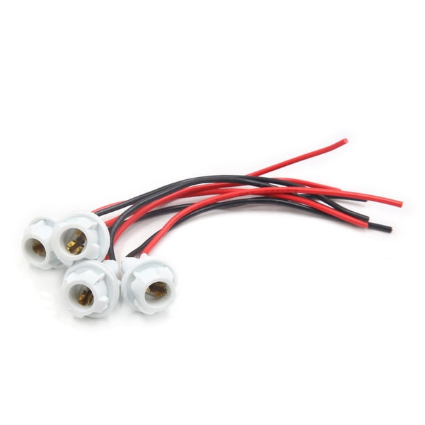 4Pcs Vehículo 12V T10 Bombilla LED Portalámparas de Goma 2-Hilos Conector Precableado Blanco