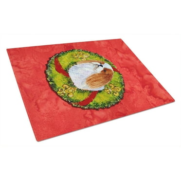 English Toy Spaniel Cristmas Wreath Glass Cutting Board Large