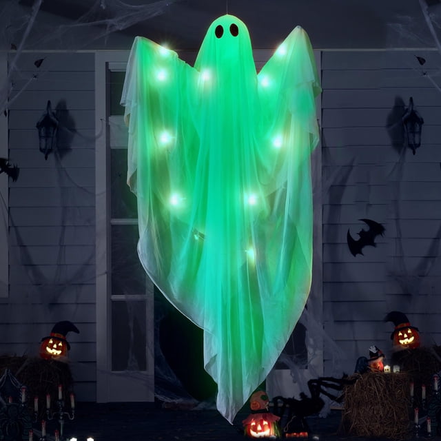 AKEGAMN Clearance! Halloween Hanging Lights With Multi Color LED Lights 47 Inch White Halloween Hanging Decorations For Front Yard Patio Garden Decorations Indoor Outd Halloween Hanging Lights With