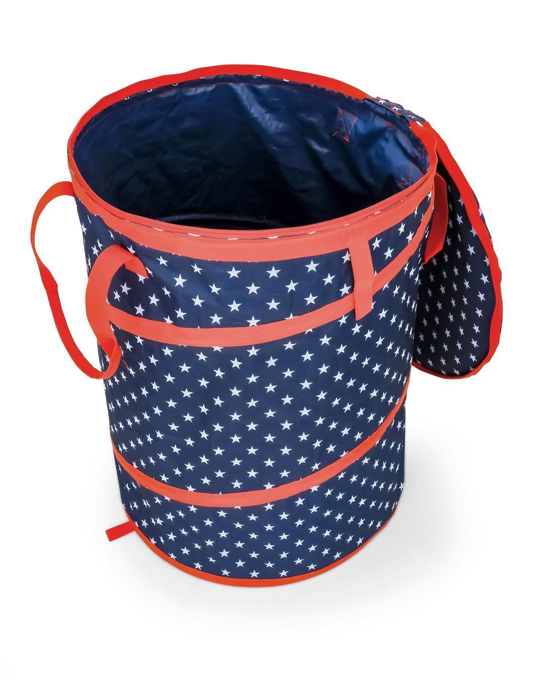 Camco 30 Gallon American Patriotic Collapsible Household Garbage Can with Carry Bag, Blue/Blue