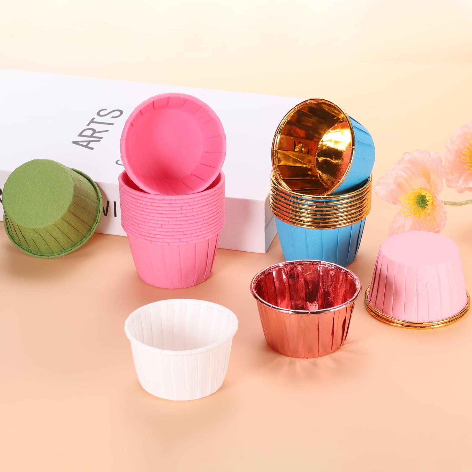 Unique Bargains Metallic Foil Cupcake Liners for Baking Cupcake Muffins Blue Gold