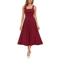 thumbnail image 1 of Vestido Zattcas para mujer 2025, primavera y verano, cuello cuadrado, rojo vino, 1 of 6