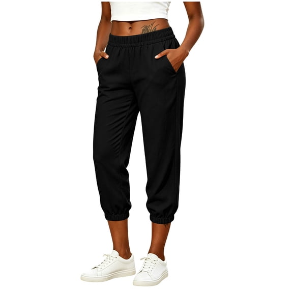 Women Cargo Pants Solid Color Elastic High Waisted Sweatpant Comfy Trousers Lightweight Joggers Pants with Pockets