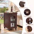 thumbnail image 5 of Buildhom 2pc Farmhouse Nightstand with Charging Station, Narrow Side Table with Glass Barn Door & Adjustable Shelf for Small Spaces, Walnut, 5 of 9