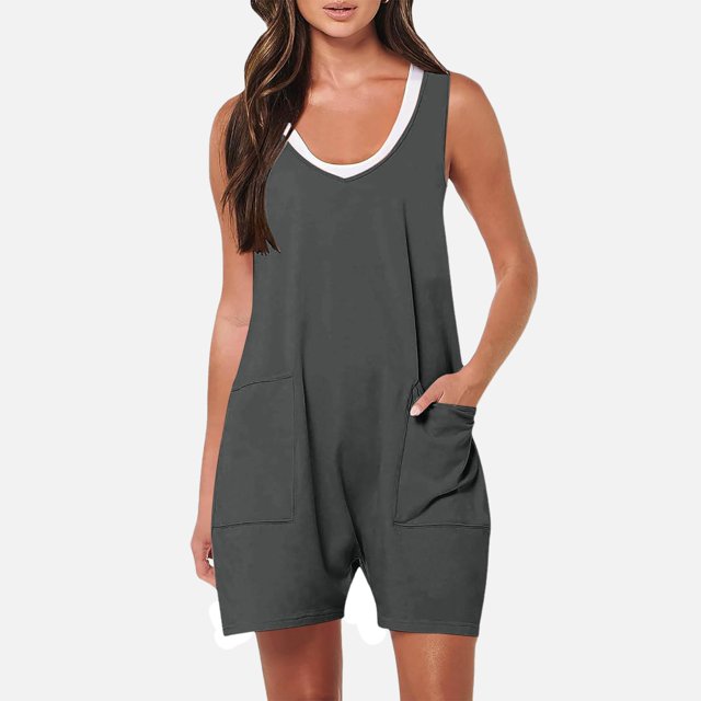 MKLEKYY Pantalones Cortos Deportivos Para Mujer, Monos Para Mujer, Mono Informal Sin Mangas Con Tirantes, Pantalones Cortos Holgados Con Bolsillos