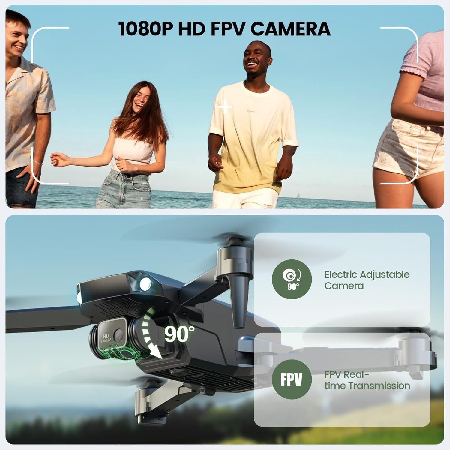 Holy Stone HS290 Foldable Drone with 1080P FPV Camera, Easy to Fly for Beginners, Air Photography Drone with Optical Flow, 2 Batteries, Black
