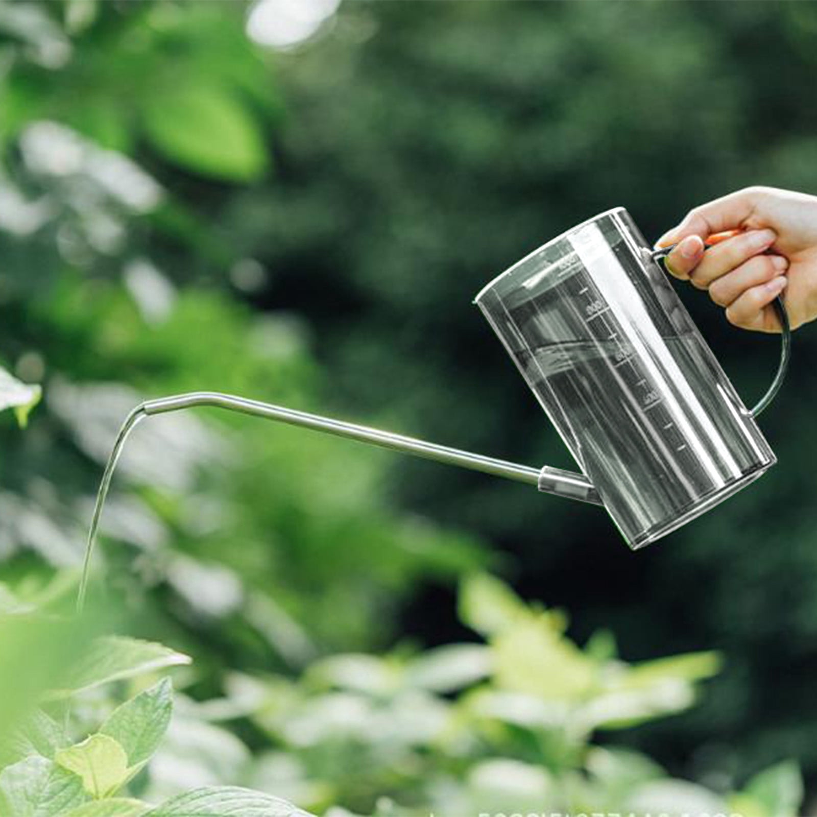 JoyHoop Durable Long Spout Watering Can, 1000ml Transparent Plastic with Ergonomic Handle for Indoor Plants, Gray, 1-Pack
