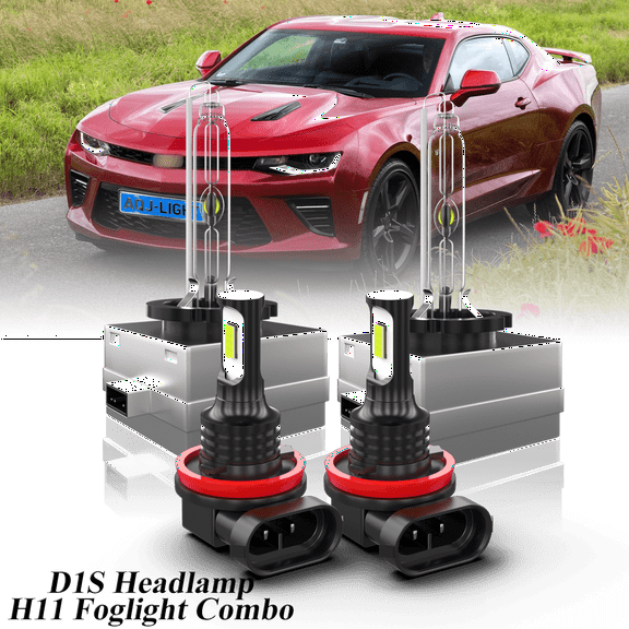Fit for Chevrolet Camaro 2012 2013 – D1S Xenon Headlight H11/H9/H8 LED Foglights Bulbs Combo 4 Pack, 6000K Diamond White 3800LM Super Bright, Auto Headlamp Upgrade Set