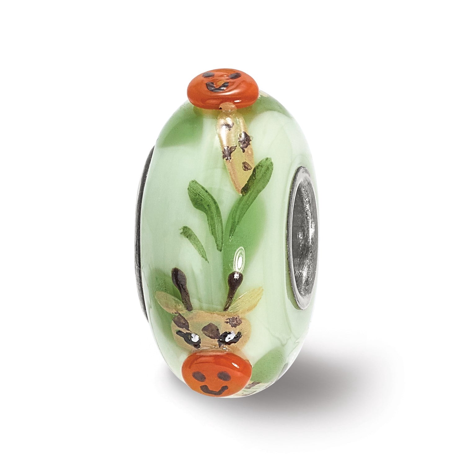 Reflection Beads Sterling Silver Hand Painted Animal Giraffe Green Glass Charm