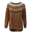thumbnail image 4 of Stralyhd Women's Sweaters Vintage Fair Isle Sweater Knitted Lightweight Boho Long Sleeve Pullover Knitwear Stripes Crewneck Fall Clothing 2025 Brown XXL, 4 of 4