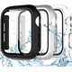 thumbnail image 1 of Compatible with Apple Watch Screen Protector 44mm iWatch Case SE Series 6 5 4, 3 Pack Anit-Moisture Waterproof Hard PC Bumper Cases Full Protective Screen Cover, Black/Clear/Silver, 44mm, 1 of 5