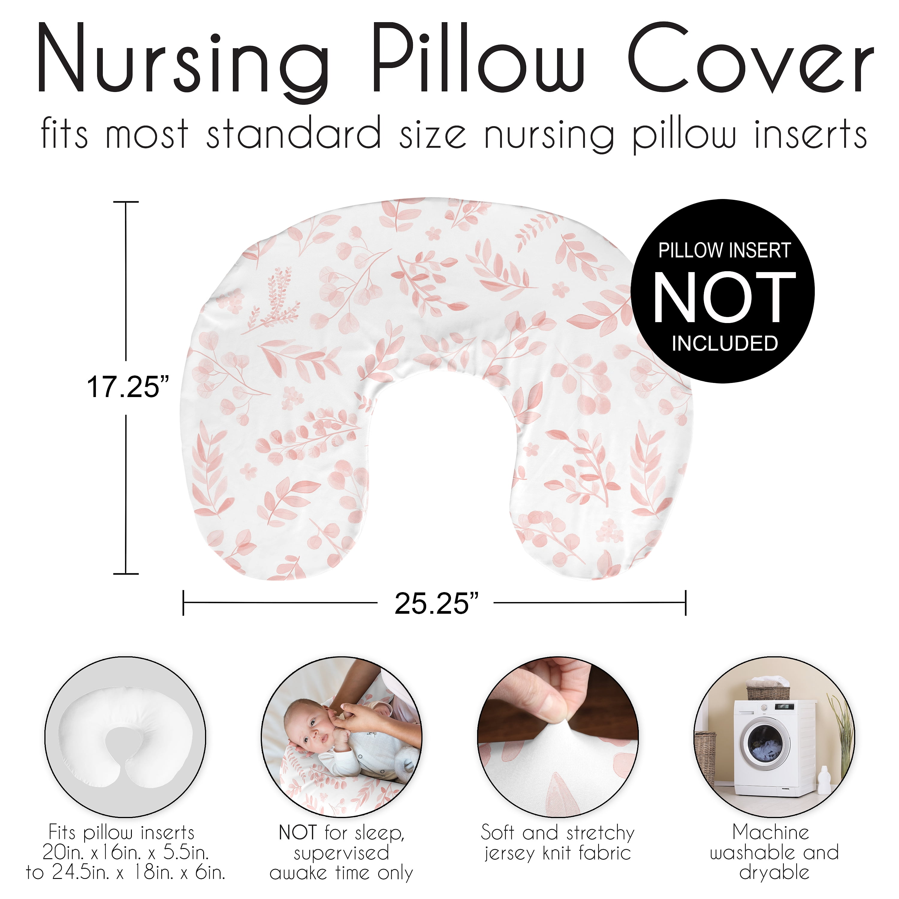 Sweet Jojo Designs Botanical Blush Pink Girl Nursing Pillow Cover Case (Pillow Not Included)