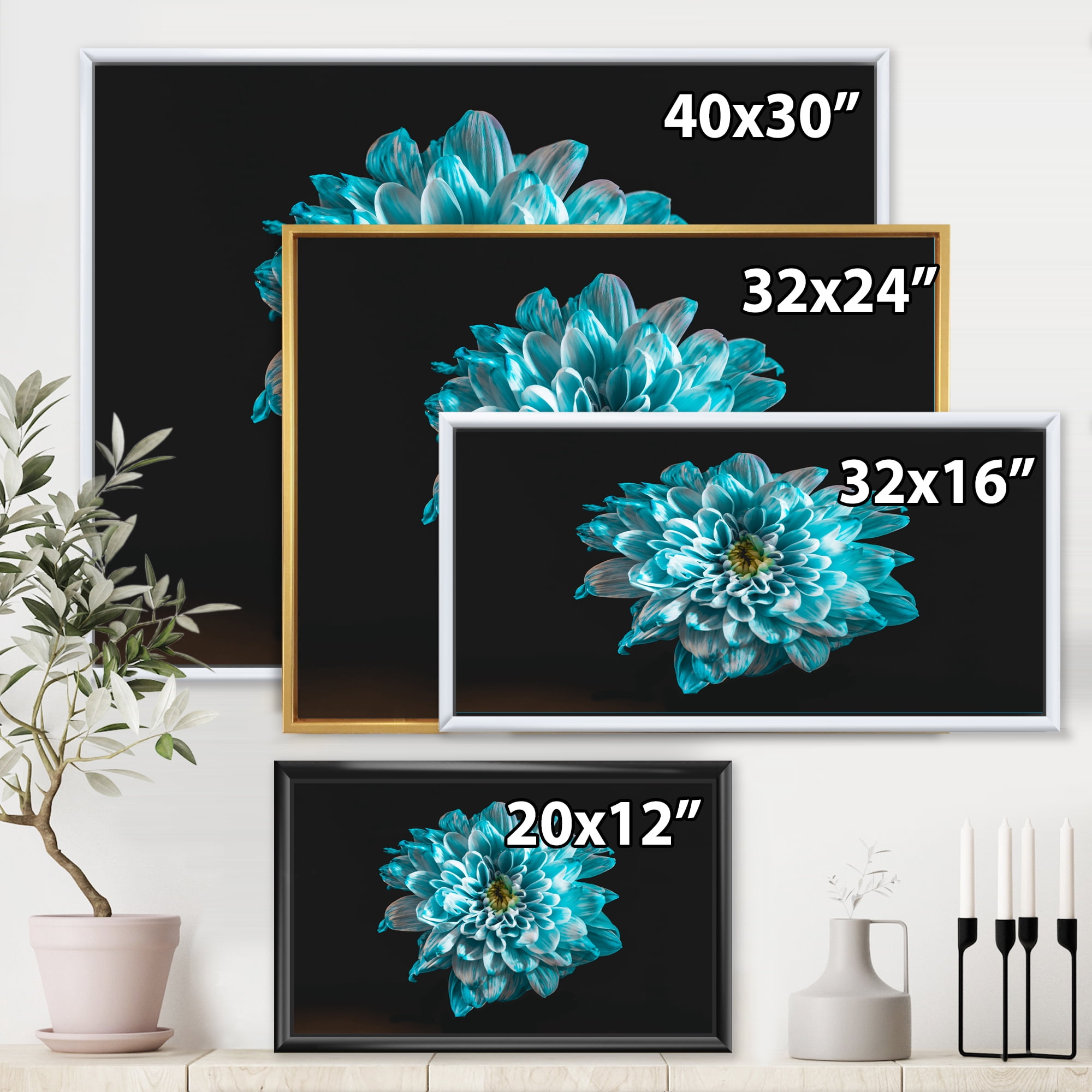 Designart 'Close Up Of Flower With White and Blue Petals' Traditional Framed Canvas Wall Art Print