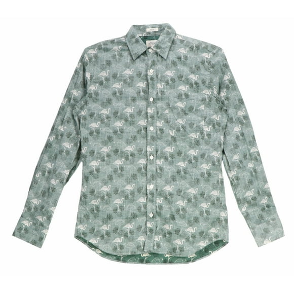 Hartford Men's Green / White Slim Fit Flamingo Button Down Shirt Casual Button-Down - S
