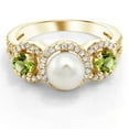thumbnail image 3 of Gem Stone King 1.40 Ct Round Green Peridot 18K Yellow Gold Plated Silver Cultured Freshwater Pearl Ring, 3 of 4