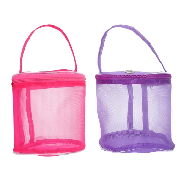 2Pcs Yarn Storage Bags, Portable Mesh Yarn Holders, Compact Knitting Tool Bags for Crocheting Sewing Craft Projects, Purple & Rose Red, 5x4.9x4.3 Inch