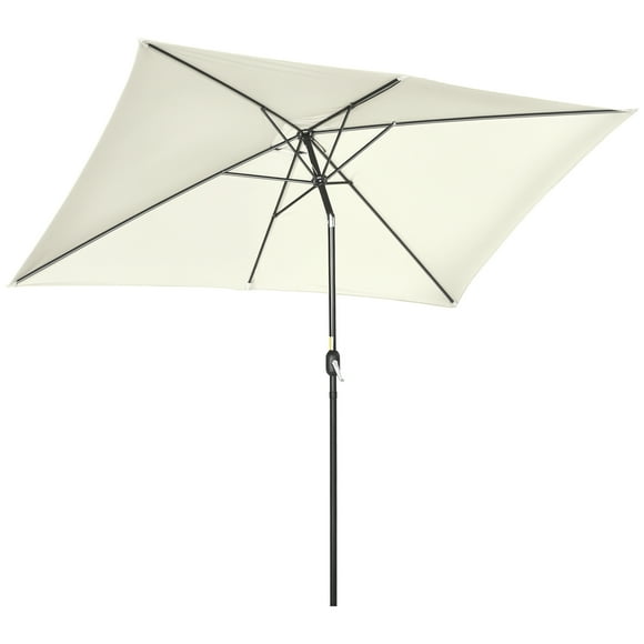Outsunny Parasol Inclinable pour Patio, Parasol de Jardin de Marché avec Manivelle Blanc Crème