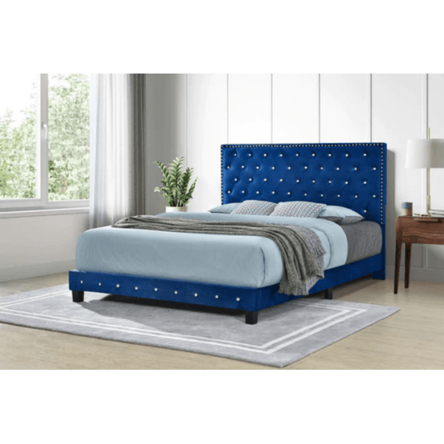 Queensons Diamond Bed (Queen) (fabric Velvet Blue)
