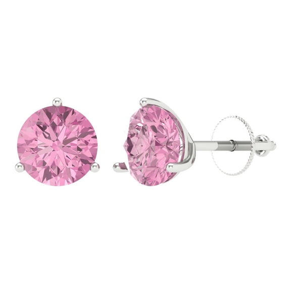Clara Pucci 4Ct Pink Round Cut VVS1 Screw Back Stud 18k Solid hypoallergenic Gold Designer Earrings For April