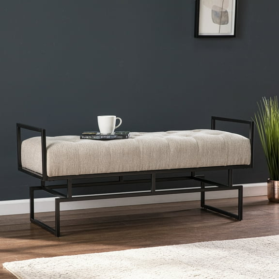 SEI Furniture Coniston Fabric Upholstered Bench in Beige/Gunmetal Gray