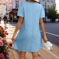 thumbnail image 5 of asdoklhq Dresses for Women Semi Formal V Neck Court Style Dress with Locked Sleeves Puff Sleeve Dress Short Sleeved V-neck Knee Length Dress. Blue S, 5 of 8