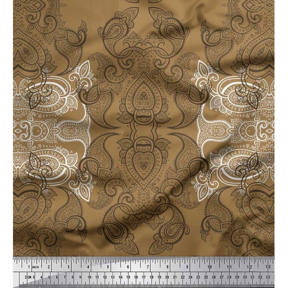 Soimoi Cotton Poplin Fabric Black Sketch Paisley Printed Fabric 1 Yard 42 Inch Wide