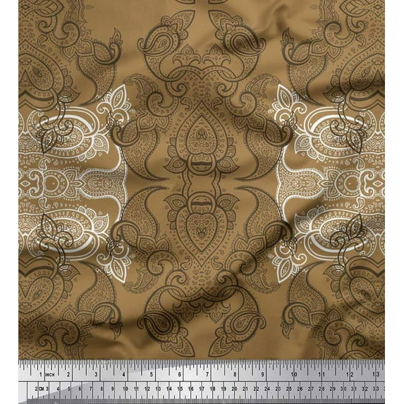 Soimoi Poly Georgette Fabric Black Sketch Paisley Print Fabric by Yard 42 Inch Wide