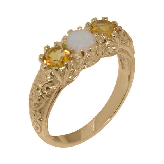 LBG British Made 10k Rose Gold Natural Opal & Citrine Womens Anniversary Ring - 33 size options - Size 10