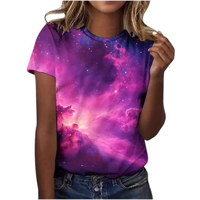 Tops de Manga Corta para las Mujeres Camiseta con Estampado Casual Loose Fit Crewneck Blusa Suave Transpirable para el Uso Diario de Verano