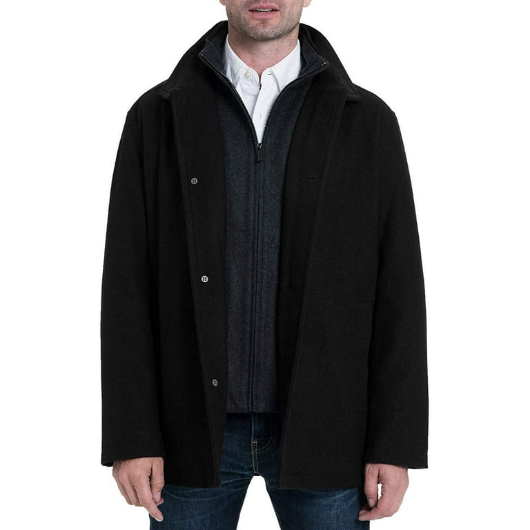 LONDON FOG Men s Wool Blend Car Coat with Bib Black 3XT