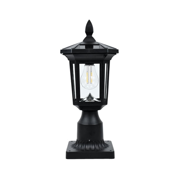Nextop Solar Outdoor Post Light, IPX3 Weather Resistant ABS Solar Post Lamp Fixture, Vintage Filament LED Post Lantern, Dual Brightness, Matte Black, 16.1in, Suitable for Garden, Yard, Walkway,
