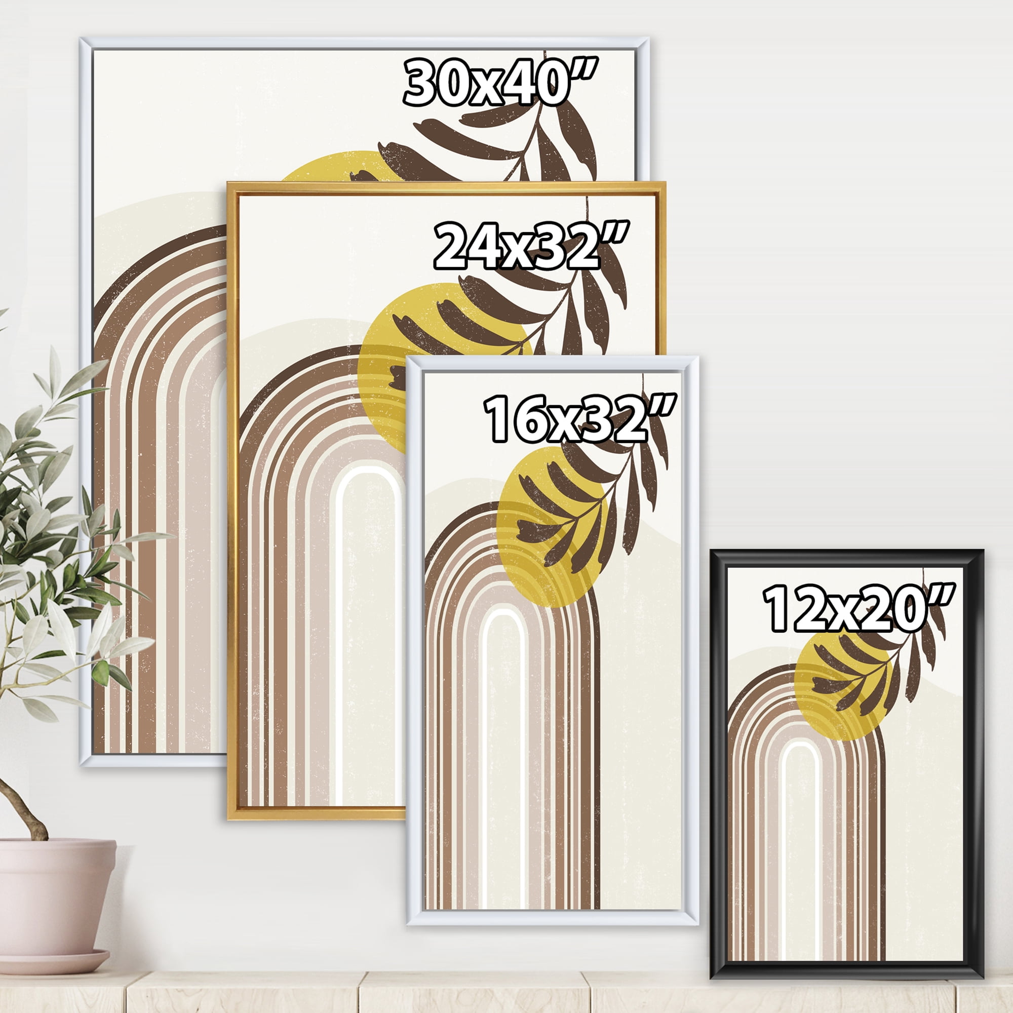 Designart 'Abstract Moon and Sun With Leaf In Earth Tones' Modern Framed Canvas Wall Art Print