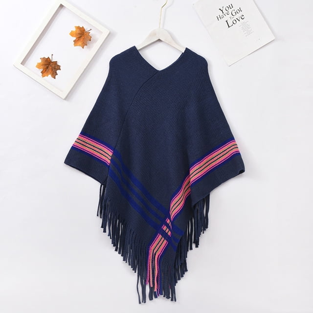 Poncho pour Femmes avec Franges Châle en Fausse Fourrure Foulard Frangée Chandail Cape Cadeaux pour Femmes Châle à Franges Cape